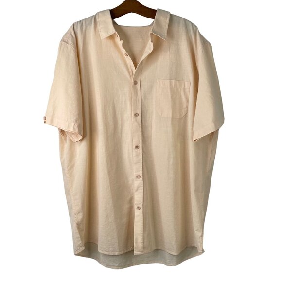 Linen Blend Oversized Shirt One Size Cream Button Front Short Sleeve Pocket Loos - Picture 1 of 5